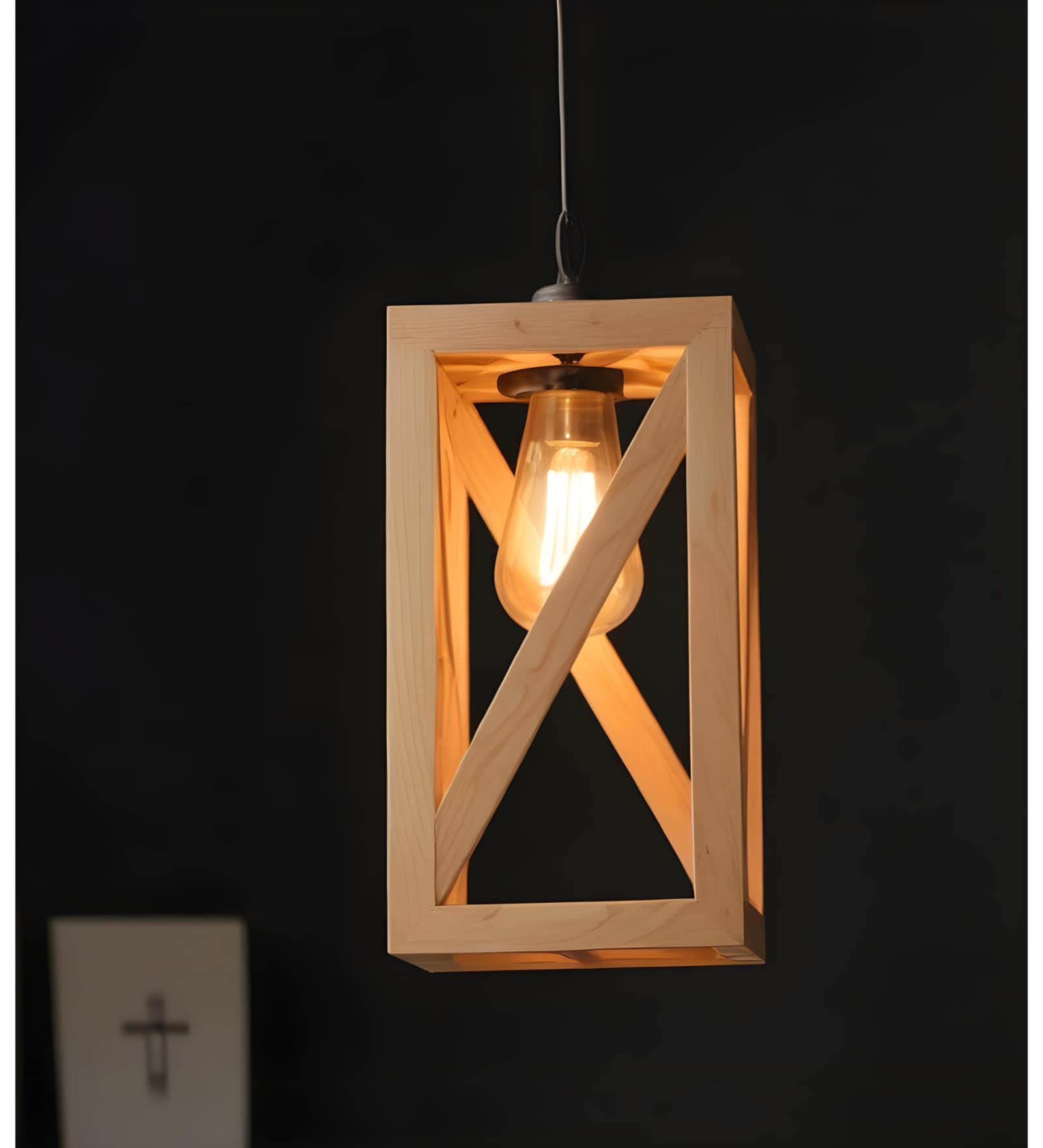Symmetric Beige Solid Wood Single Hanging Light