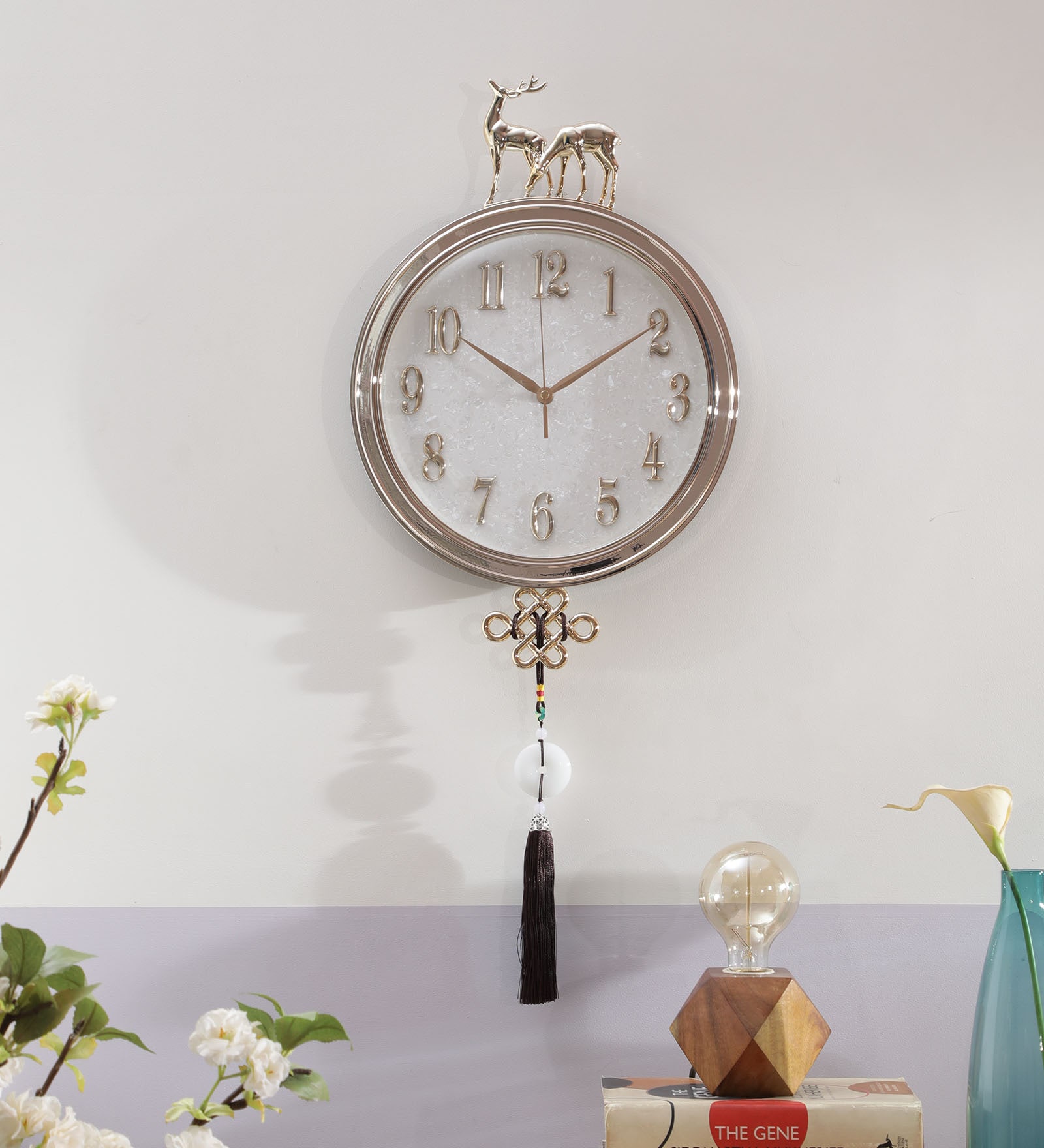 Buy Synthetic Designer Pendulum Wall Clock In Golden at 35 OFF by