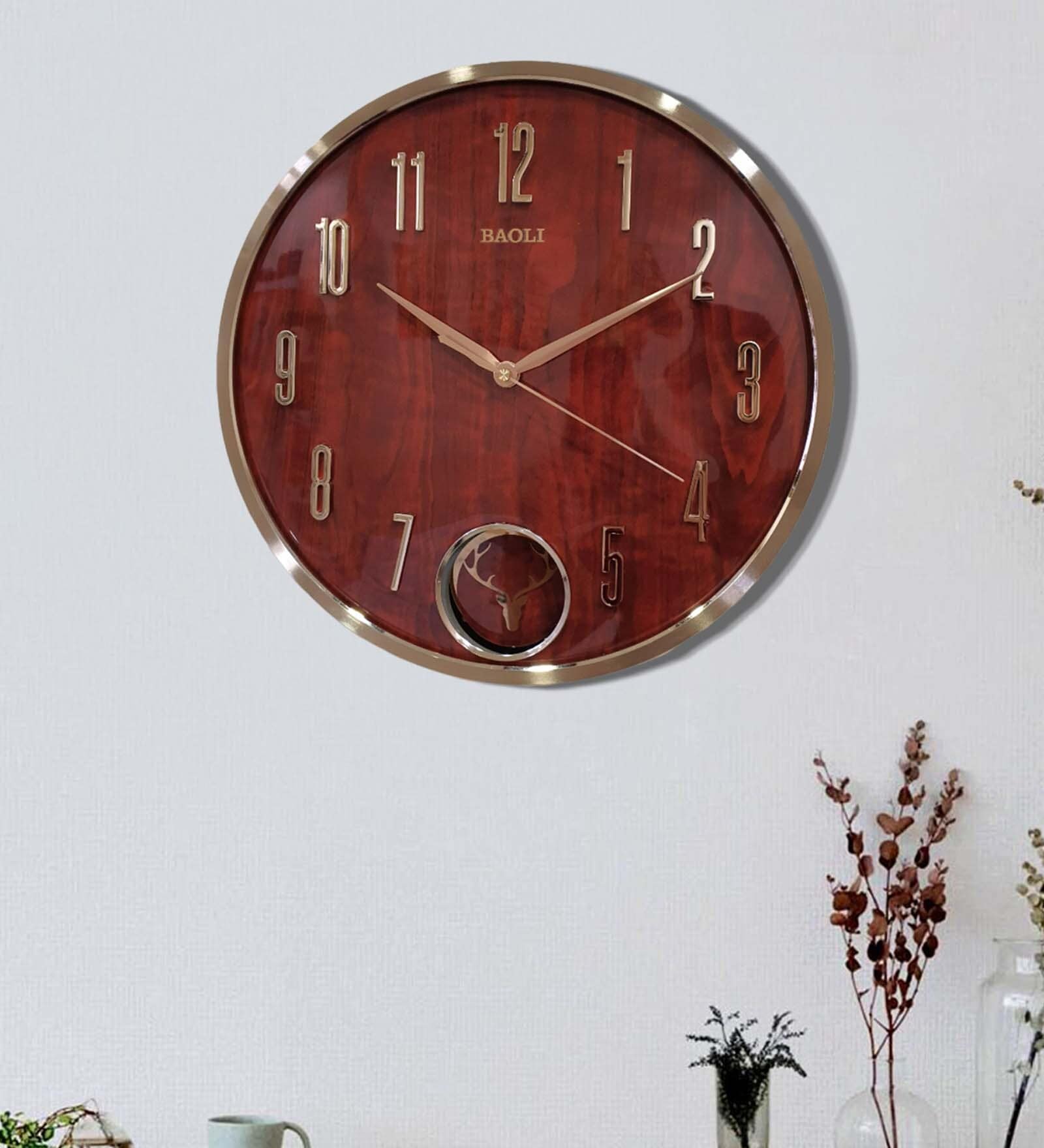 Maroon Synthetic Elegant Wall Clock