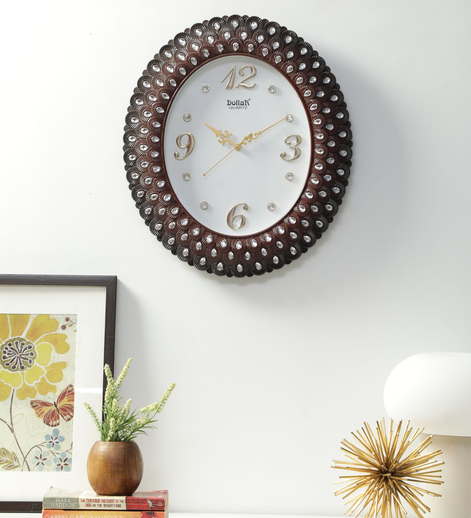 Synthetic Pearl Diamond Wall Clock In Brown