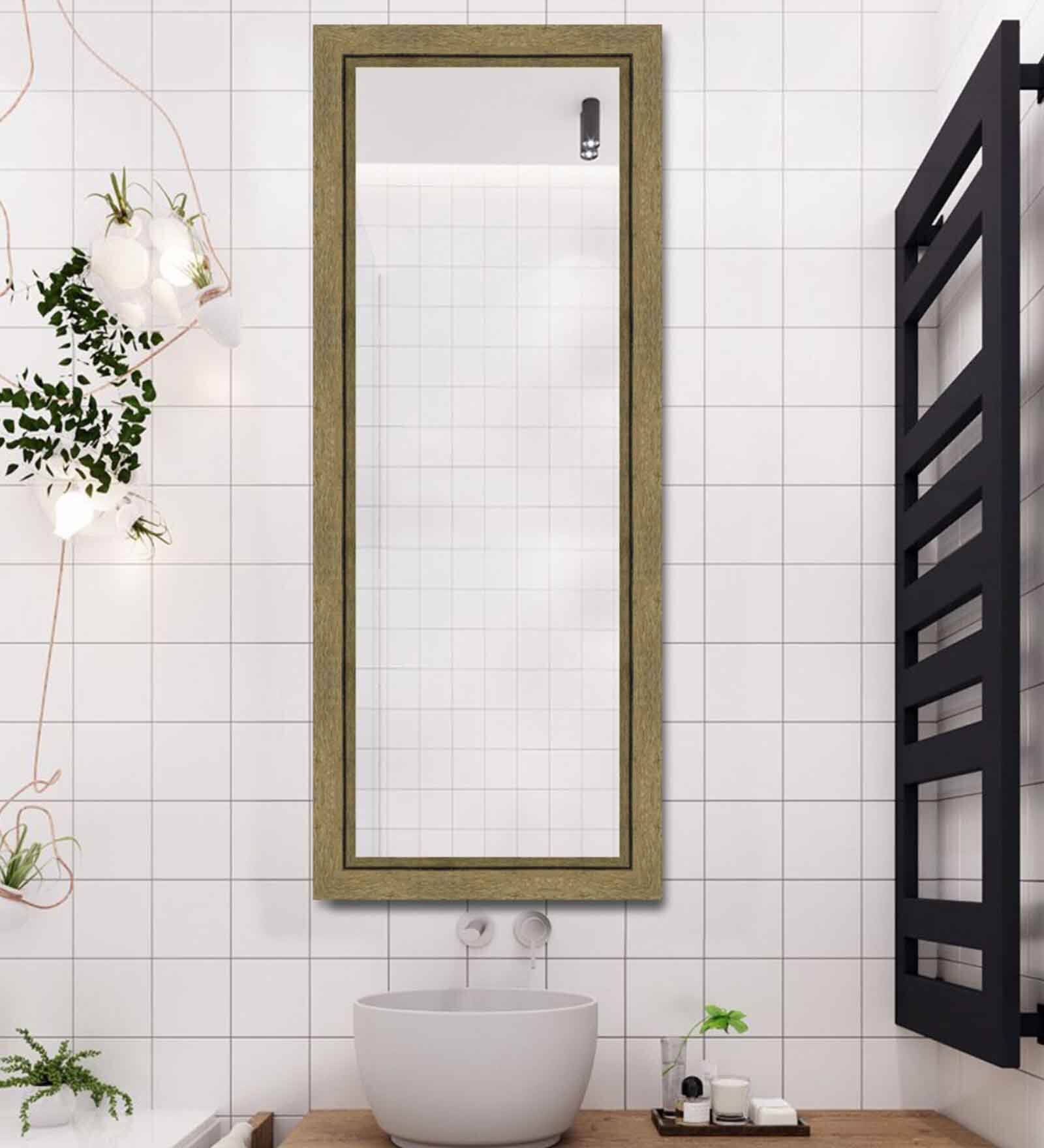 Beige Synthetic Wood Lineart Full Length Mirror