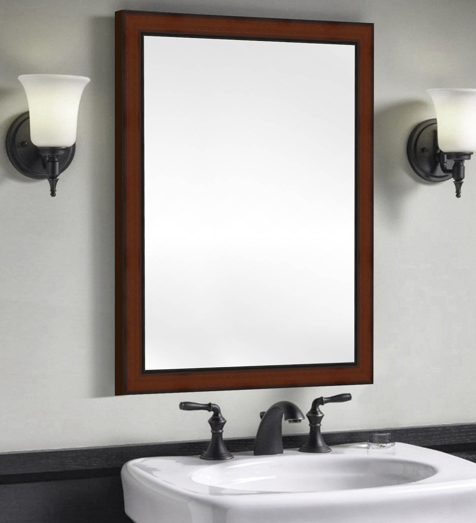 Synthetic Wood Rectangle Wall Mirror in Brown colour
