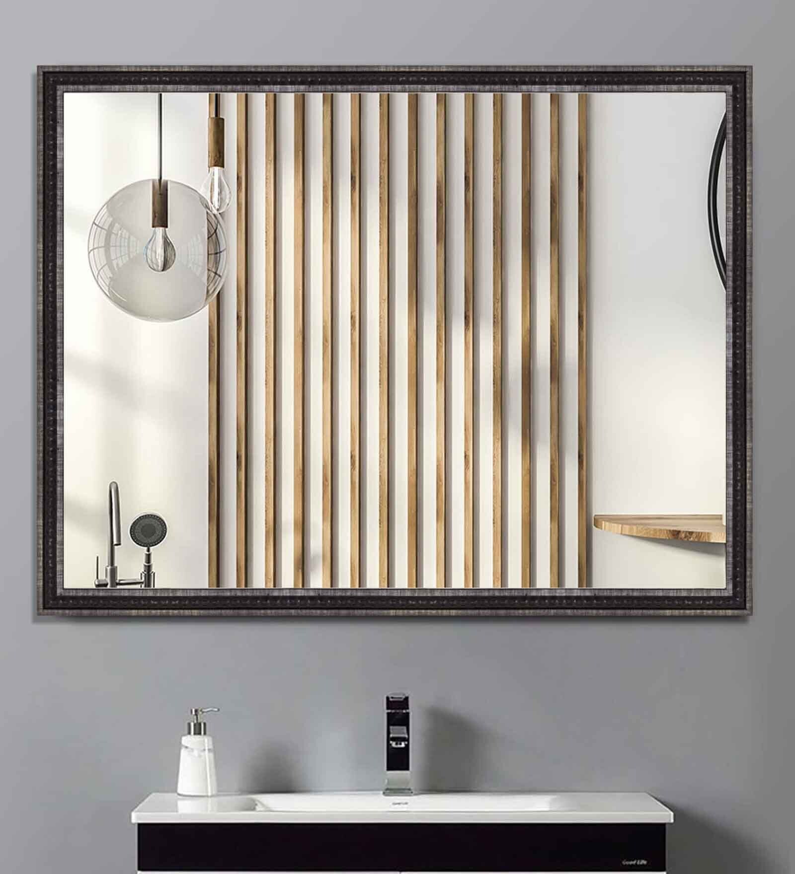 Grey Synthetic Wood Fine Wall Mirror