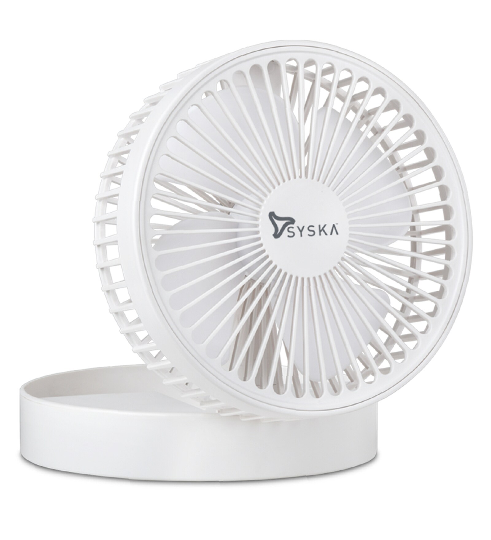 Syska FAN-5060L 3 Blades 160 mm High Speed Battery Backup Table Fans (White)