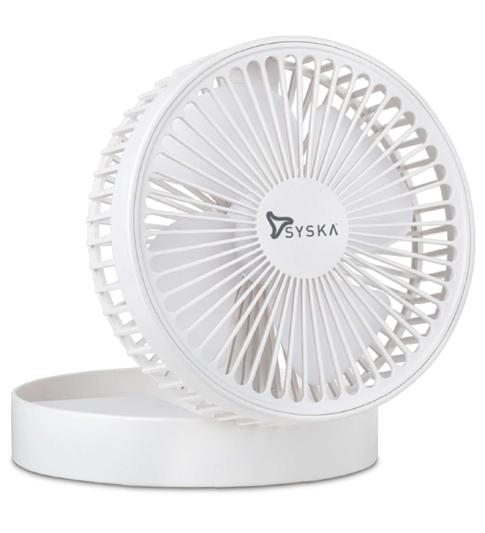 Syska FPB-5060L 3 Blades 160 mm High Speed Battery Backup Table Fan (White)
