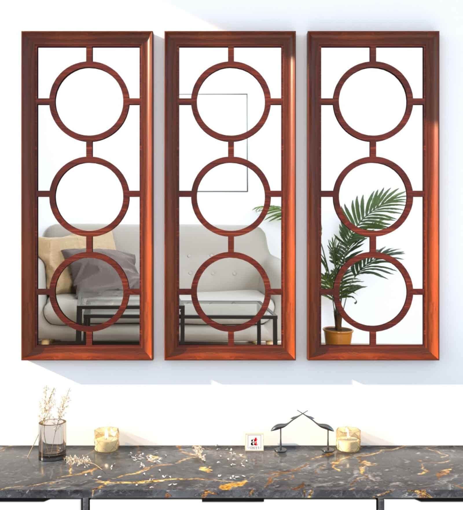 Sythetic Wood Rectangular Wall Mirror in Brown colour