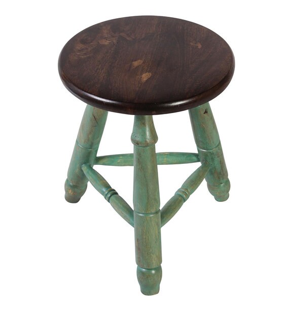 Buy Sydney Stool in Walnut and Vintage Green Finish by Fabuliv Online