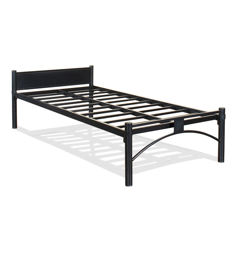 Buy Metallika Metal Single Bed in Black Finish by FurnitureKraft Online