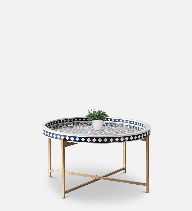 Buy Sylvan Bone Inlay Tray Coffee Table in Dark Blue Colour By Ziba