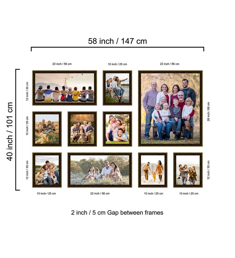 Buy Synthetic Wood Wall Collage Set of 10 Photo Frames By Elegant Arts And Frames Online