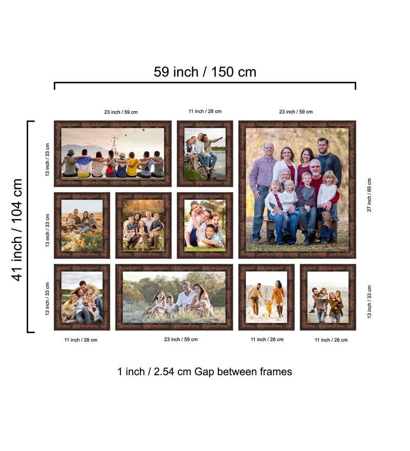 Buy Synthetic Wood Wall Collage Set of 10 Photo Frames By Elegant Arts And Frames Online