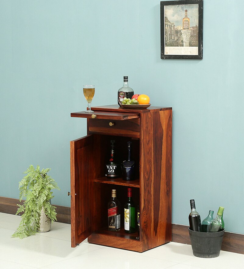 Buy Syrna Solid Wood Bar In Honey Oak Finish By Woodsworth Online Modern Bar