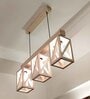 Symmetric 3 Lights Beige Solid Wood Linear Chandelier Cluster Hanging Light