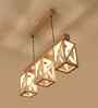 Symmetric 3 Lights Beige Solid Wood Linear Chandelier Cluster Hanging Light