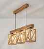 Symmetric 3 Lights Beige Solid Wood Linear Chandelier Cluster Hanging Light