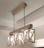 Symmetric 3 Lights Beige Solid Wood Linear Chandelier Cluster Hanging Light