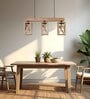 Symmetric 3 Lights Beige Solid Wood Linear Chandelier Cluster Hanging Light