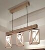 Symmetric 3 Lights Beige Solid Wood Linear Chandelier Cluster Hanging Light