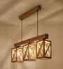 Symmetric 3 Lights Beige Solid Wood Linear Chandelier Cluster Hanging Light
