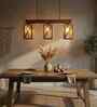 Symmetric 3 Lights Brown Solid Wood Linear Chandelier Cluster Hanging Light