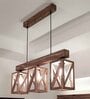 Symmetric 3 Lights Brown Solid Wood Linear Chandelier Cluster Hanging Light