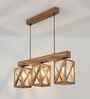 Symmetric 3 Lights Brown Solid Wood Linear Chandelier Cluster Hanging Light