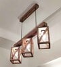 Symmetric 3 Lights Brown Solid Wood Linear Chandelier Cluster Hanging Light