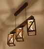 Symmetric 3 Lights Brown Solid Wood Linear Chandelier Cluster Hanging Light