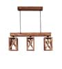 Symmetric 3 Lights Brown Solid Wood Linear Chandelier Cluster Hanging Light