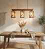 Symmetric 3 Lights Brown Solid Wood Linear Chandelier Cluster Hanging Light