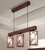 Symmetric 3 Lights Brown Solid Wood Linear Chandelier Cluster Hanging Light