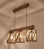 Symmetric 3 Lights Brown Solid Wood Linear Chandelier Cluster Hanging Light