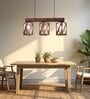 Symmetric 3 Lights Brown Solid Wood Linear Chandelier Cluster Hanging Light