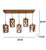 Symmetric 5 Lights Brown Solid Wood Linear Chandelier Cluster Hanging Light