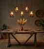 Symmetric 5 Lights Brown Solid Wood Linear Chandelier Cluster Hanging Light