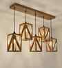 Symmetric 5 Lights Brown Solid Wood Linear Chandelier Cluster Hanging Light