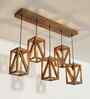 Symmetric 5 Lights Brown Solid Wood Linear Chandelier Cluster Hanging Light
