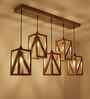 Symmetric 5 Lights Brown Solid Wood Linear Chandelier Cluster Hanging Light