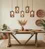 Symmetric 5 Lights Brown Solid Wood Linear Chandelier Cluster Hanging Light