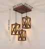 Symmetric Brown Solid Wood Cluster Hanging Light