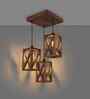 Symmetric Brown Solid Wood Cluster Hanging Light