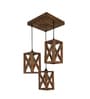 Symmetric Brown Solid Wood Cluster Hanging Light