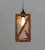 Symmetric Brown Solid Wood Single Hanging Light