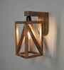 Symmetric Brown Solid Wood Wall Sconces