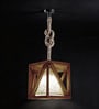 Symmetric Hexa Brown Solid Wood Single Hanging Light