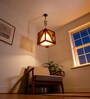 Symmetric Hexa Brown Solid Wood Single Hanging Light
