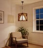 Symmetric Hexa Brown Solid Wood Single Hanging Light