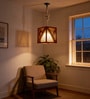 Symmetric Hexa Brown Solid Wood Single Hanging Light