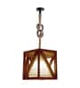 Symmetric Hexa Brown Solid Wood Single Hanging Light