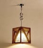 Symmetric Hexa Brown Solid Wood Single Hanging Light